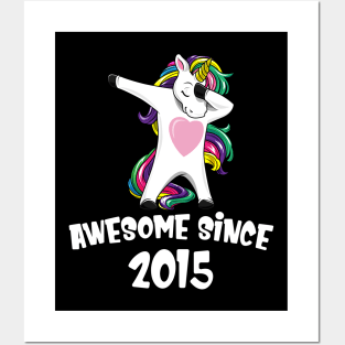 Awesome Since 2015 Birthday Dabbing Unicorn Posters and Art